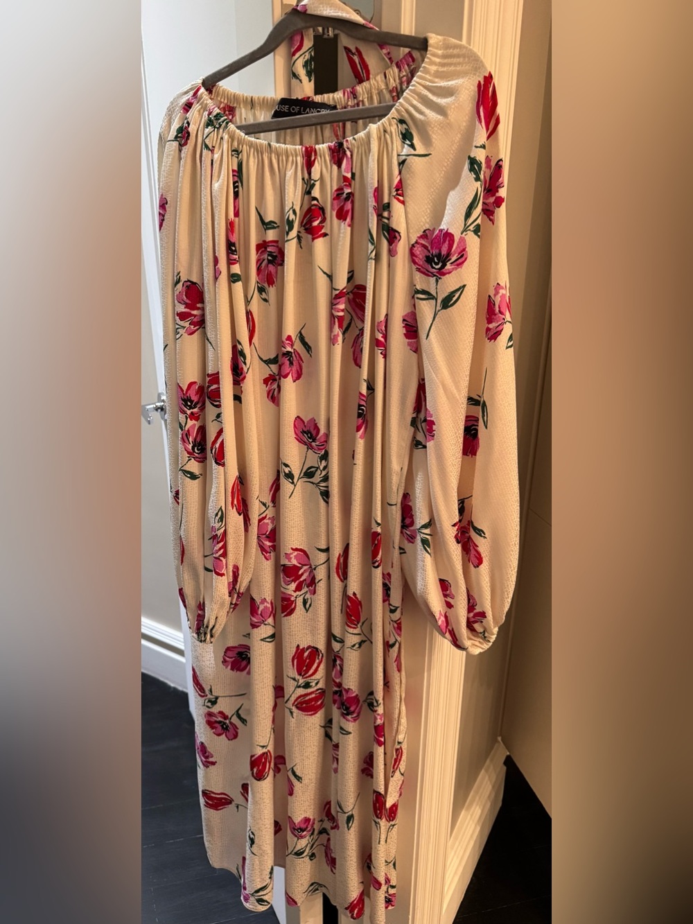 House of Lancy Cream Floral Off-Shoulder Dress